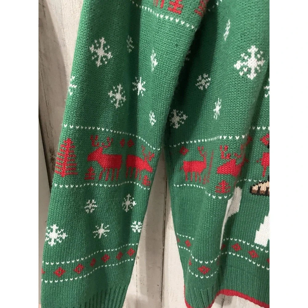 Holiday Time‎ French Bulldog Santa Paws Ugly Christmas Sweater Green XXL